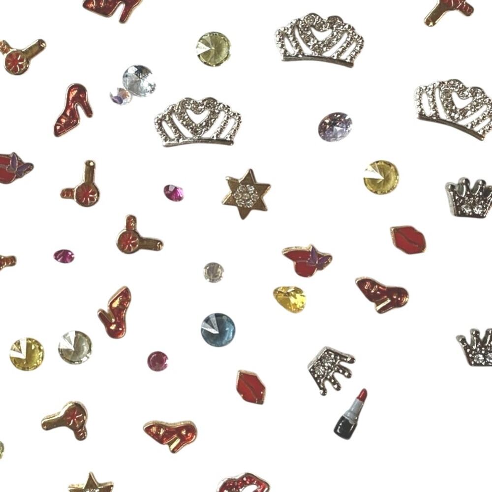 60+ Pcs Floating Locket Charms Glam Girl Queen Princess Shine Crown Beauty Bling